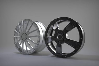 Spor jantlar yarış. Gri arka plan. 3D render