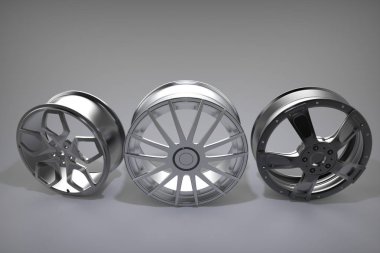 Spor jantlar yarış. Gri arka plan. 3D render