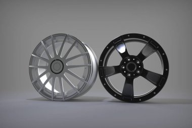 Spor jantlar yarış. Gri arka plan. 3D render