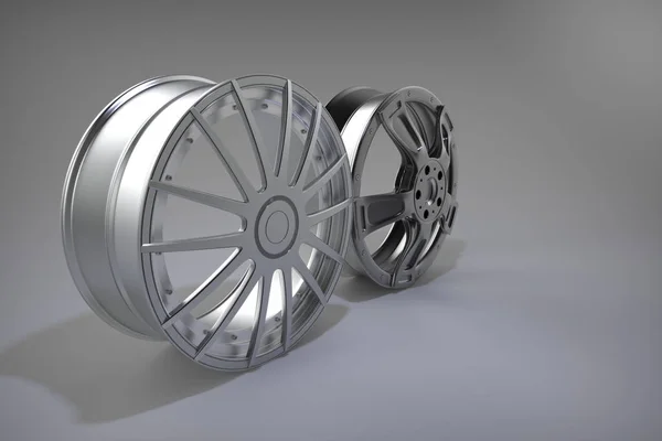 Llantas de carreras deportivas. Fondo gris. Renderizado 3D —  Fotos de Stock