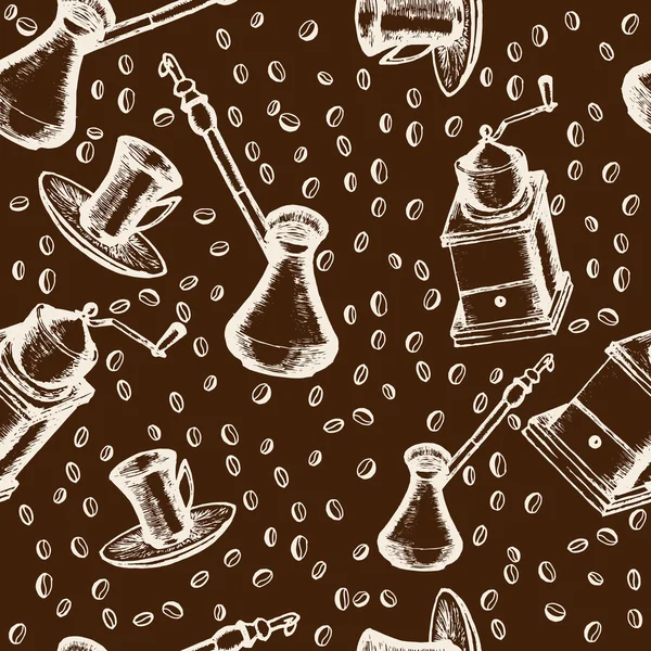 coffee seamless pattern, turkish coffee pot, mechanical grinder 