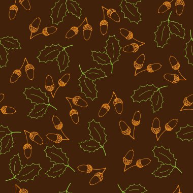 vektör elle çizilmiş öğeleri yaprakları ve meşe palamutları ile seamless meşe modeli
