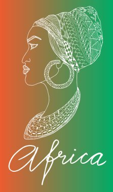 Türbanlı Afrikalı siyahi kadın boho zentangle tekniği, tişört için baskı, vektör