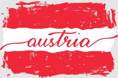 Austria austrian flag grunge handwriting text vector. There are true colors of flag