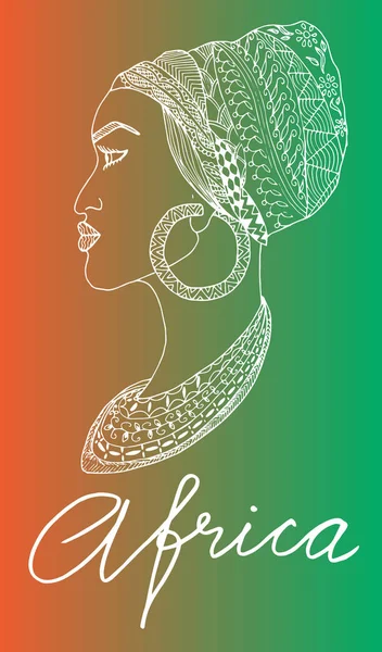 Türbanlı Afrikalı siyahi kadın boho zentangle tekniği, tişört için baskı, vektör