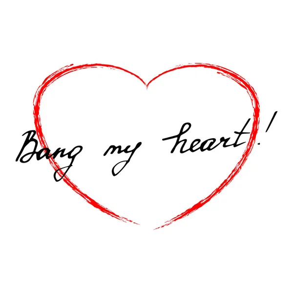 Bang Heart Handwritten Text Vector Valentine Day Card — Stock vektor