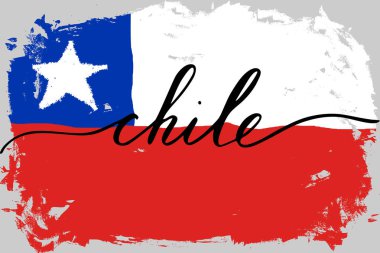 Flag of Chile with handwritten text, vector. There are true colors of flag 