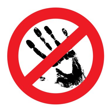 Avuç içi izi kırmızı çizgili daireye dokunmaz. Üzerinde siyah avuç içi izi, vektör izi var.  