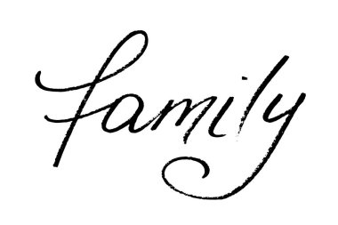 Family. Handwritten black text isolated on white background, vector 