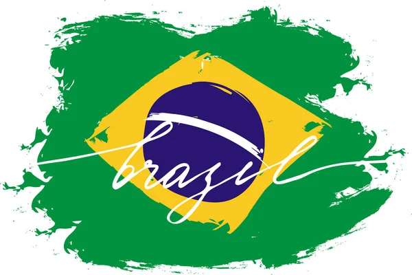 Brazília Brazil Zászló Kézzel Írott Szöveggel Vektor Igazi Zászlószínek Vannak — Stock Vector