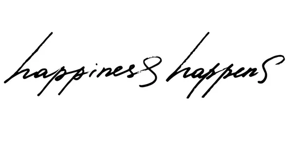 Happiness Happens Handwritten Black Text White Background Vector Each Word — Stock Vector