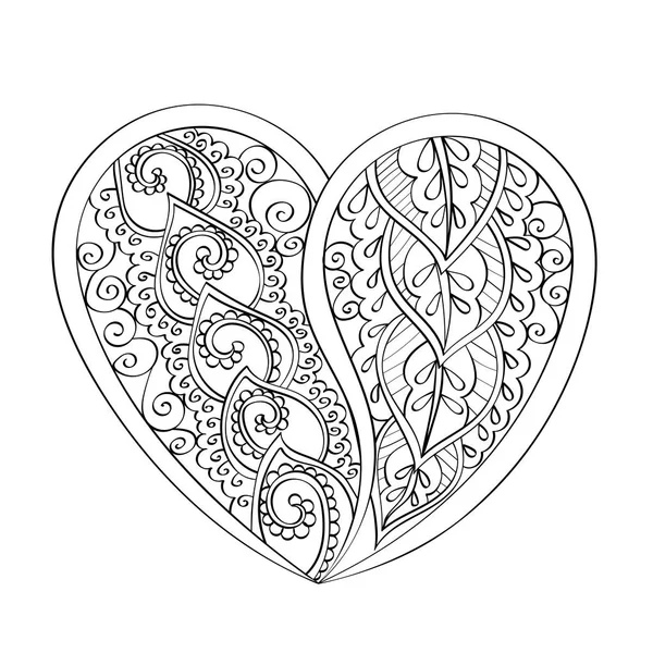 Çizilmiş vektör mandala kalp, boo boyama kitabı sayfası mandala