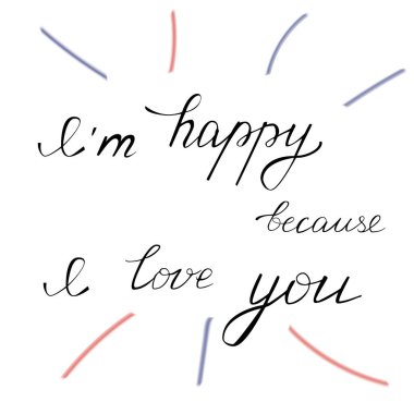 Vector editable handwritten text I'm happy because I love you, all points aligned