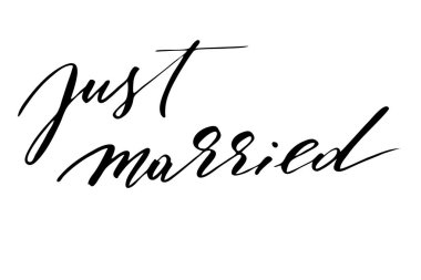 Yeni evli. Beyaz adam izole el yazısı siyah metin