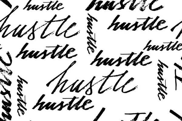 Text Seamless Pattern Hustle Handwritten Black Text White Background Vector — ストックベクタ