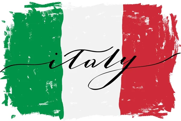 Flag of Italy with handwritten text, vector. There are true colors of flag 
