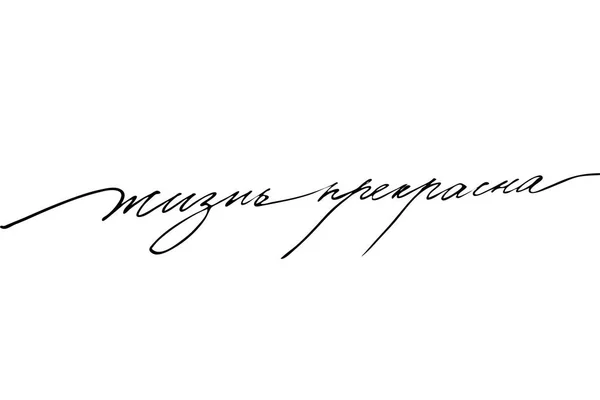 Жизнь прекрасна на русском языке. Черный текст, написанный от руки — стоковый вектор