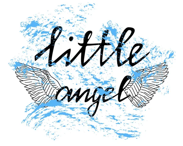 Little Angel Shirt Boys Sketch Hand Drawn Wings Text Handwriting — Archivo Imágenes Vectoriales