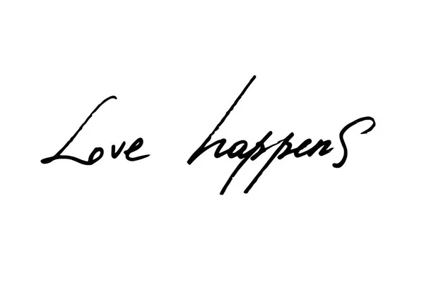Love Happens Handwritten Black Text White Background Vector — ストックベクタ