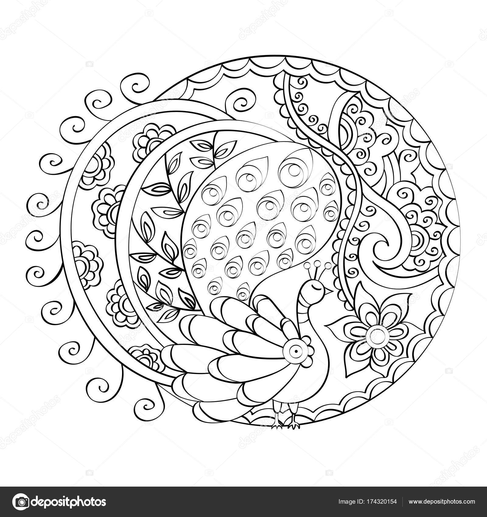 Download Hand-drawn vector mandala, indian peacock — Stock Vector ...