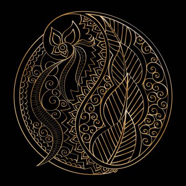 Hand-drawn vector mandala, golden abstract pattern