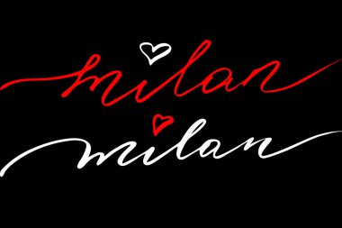 Milan. El yazısı metin siyah arka plan üzerine vektör