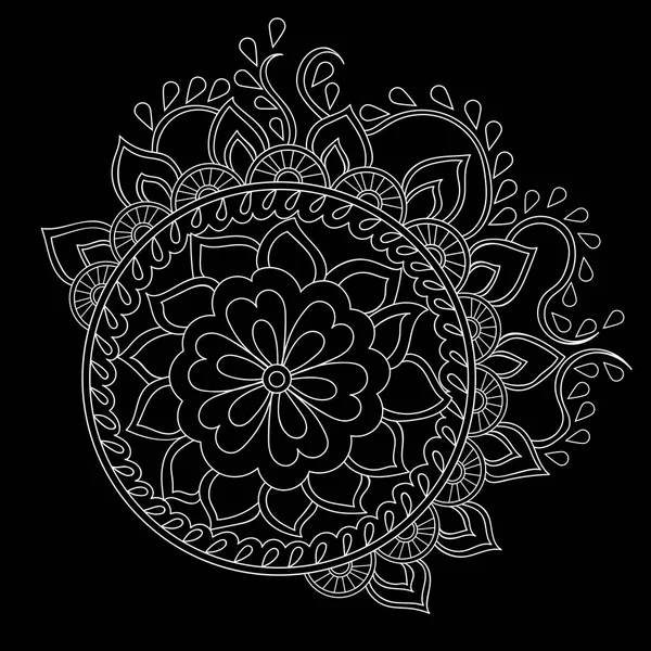 Hand Drawn Vector Mandala Abstract Pattern Black Background — 图库矢量图片