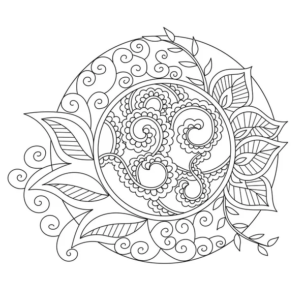 Hand Drawn Mandala Vector Abstract Indian Pattern Coloring Book Page — 图库矢量图片