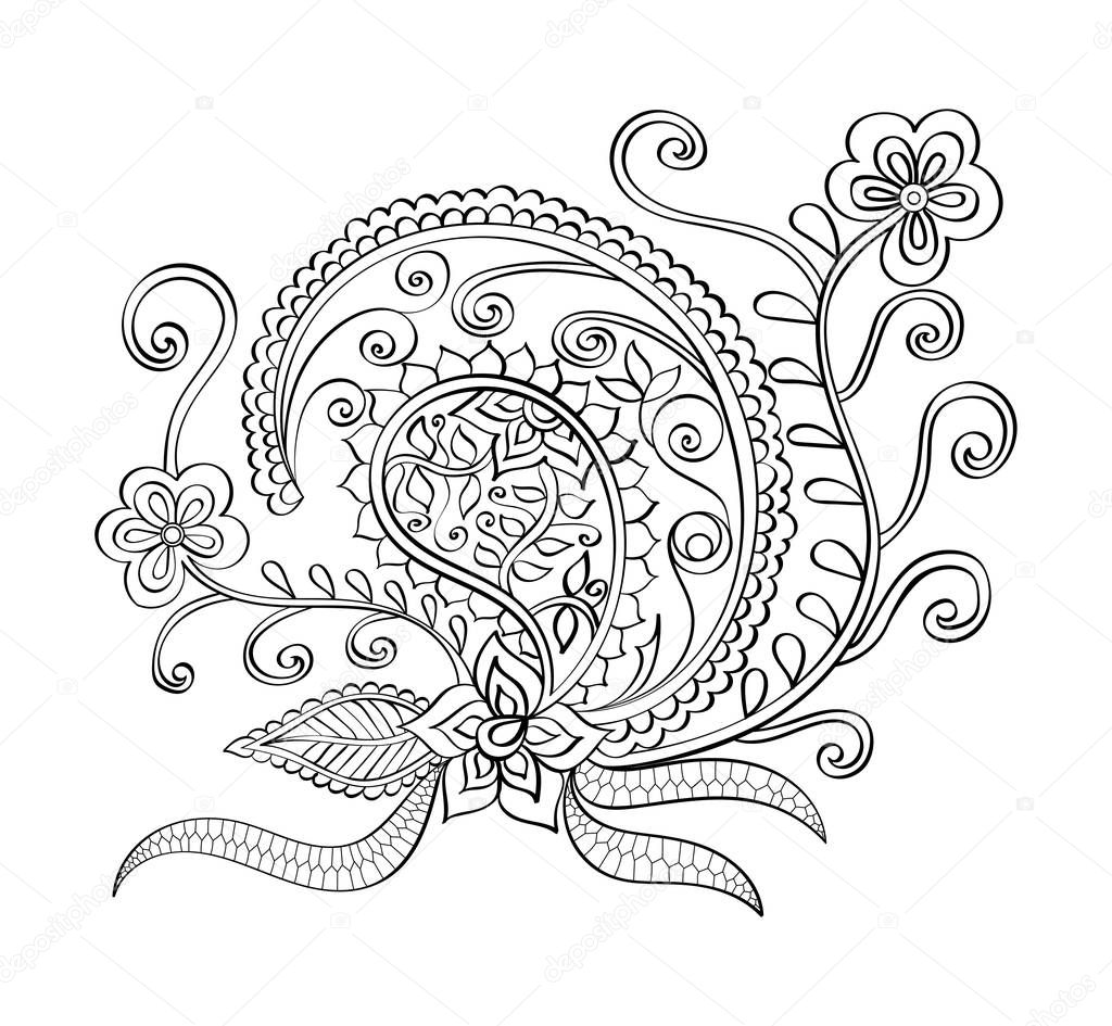 Hand-drawn vector mandala, book page mandala, coloring book, outline mandala, abstract pattern, indian ornament