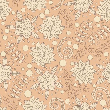 Floral seamless pattern, endless texture with flowers. Vector background for textile or wallpaper design. Elements are not cut off and hidden under the mask 