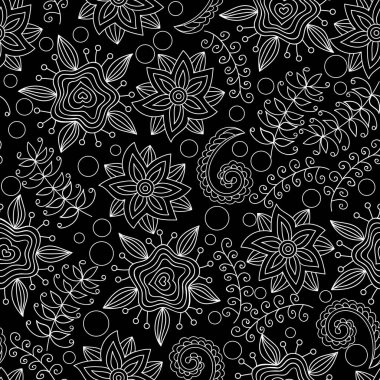 Vector seamless pattern with contours of abstract floral elements. Elements are hidden under mask, not cut off. Perfect for wallpaper, textile print 
