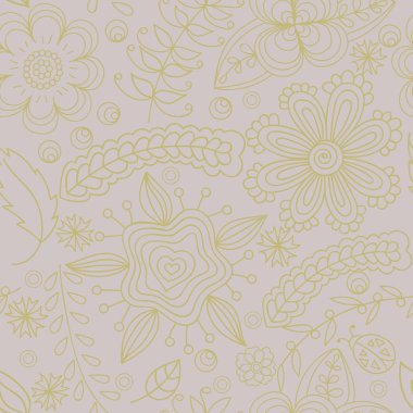 Vector seamless pattern with abstract floral elements. Elements are hidden under mask, not cut off. Contour is smooth. Swatch is in the panel. Perfect for wallpaper, textile print