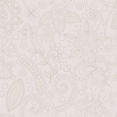 Floral seamless pattern, hand-drawn abstract flowers and indian elements, vector. Hand-drawn vector flowers and branches in delicate colors. All elements are not cropped and hidden under mask  