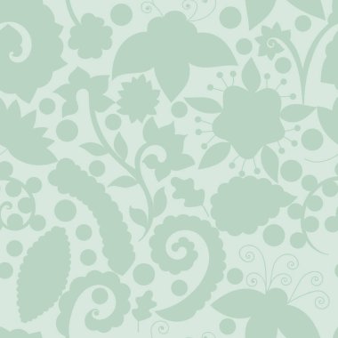 Vector seamless pattern with silhouettes of abstract floral and indian elements. Elements are hidden under mask, not cut off. Perfect for wallpaper, textile print.