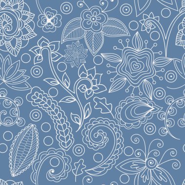 Vector seamless pattern with abstract floral and indian elements. Elements are hidden under mask, not cut off. The swatch is in the panel. Perfect for wallpaper, textile print