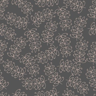 Vector seamless pattern with hand drawn abstract branches. There is a swatch in the panel. Elements are not cut off and hidden under mask.