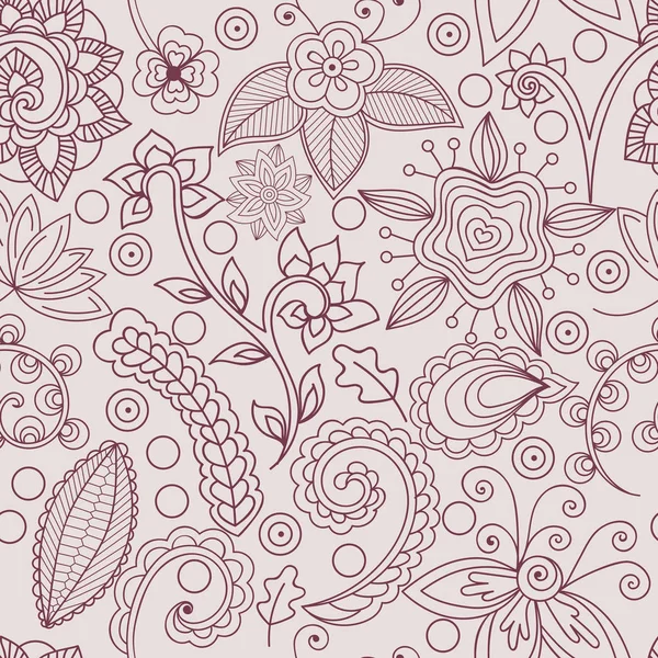 Elementos Florales Indios Dibujados Mano Vector Patrón Floral Sin Costuras — Archivo Imágenes Vectoriales