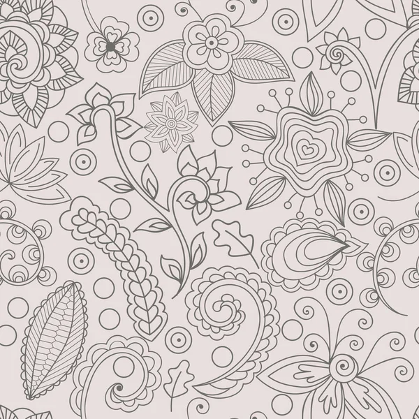 Floral seamless pattern, hand-drawn abstract flowers and indian elements, vectof. Hand-drawn vector flowers and branches in delicate colors. All elements are not cropped and hidden under mask 