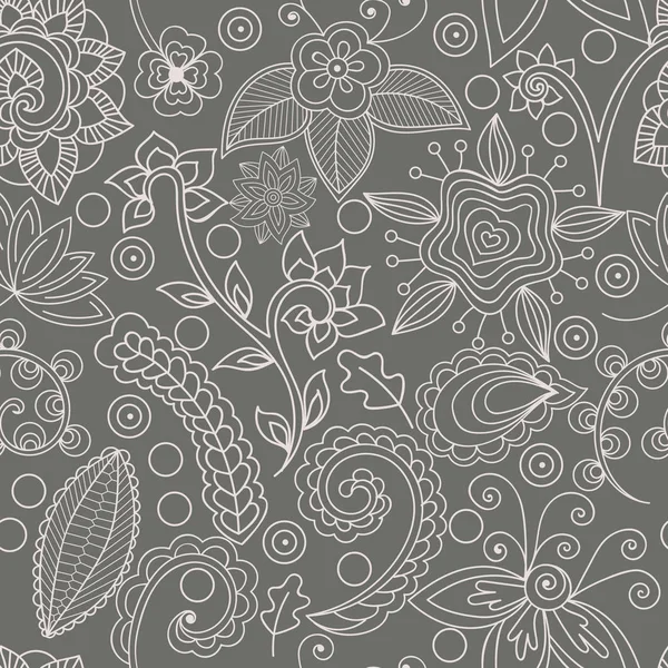 Patrón Sin Costura Vectorial Con Elementos Florales Indios Flores Abstractas — Archivo Imágenes Vectoriales