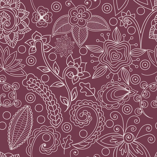 Ручной Рисунок Абстрактных Цветочных Элементов Темно Розовом Фоне Вектор Бесшовный — стоковый вектор