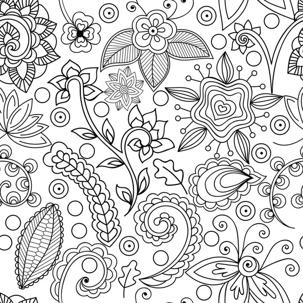 Patrón Sin Costura Dibujado Mano Con Elementos Florales Indios Vector — Archivo Imágenes Vectoriales