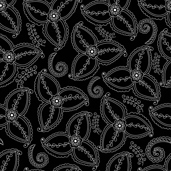 White Pattern Black Background Indian Seamless Pattern Vector — Stock Vector
