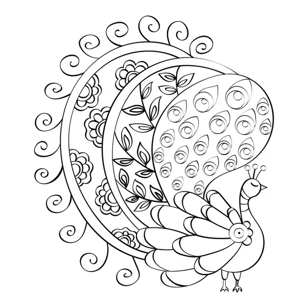 Mandala Vectoriel Dessiné Main Paon Indien — Image vectorielle