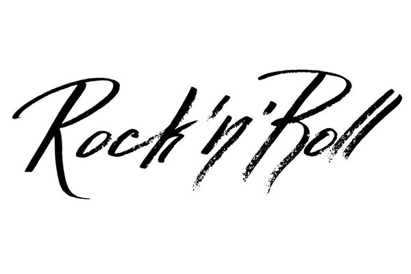 Rock'n'roll. Handwritten black text isolated on white background, vector