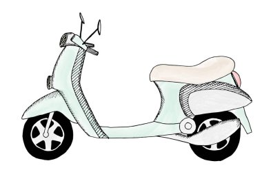 Hand drawn vector scooter motorbike, watercolor