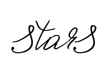 Stars. Handwritten black text isolated on white background, vector 