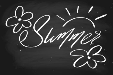 Summer. Handwritten text, chalk on a blackboard, vector. Text and han