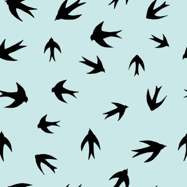 Vector seamless pattern with hand-drawn swallows silhouettes