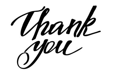 Teşekkür ederiz. Siyah metin el yazısı beyaz arka plan üzerinde vektör. E