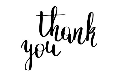 Teşekkür ederiz. İzole beyaz arka plan üzerinde siyah metin el yazısı, 